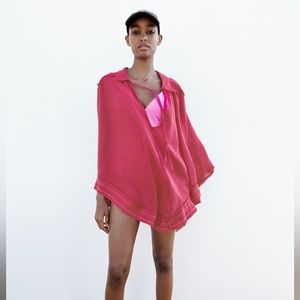 ZARA FUCHSIA TOPSTITCHED PONCHO LIMITED EDITION